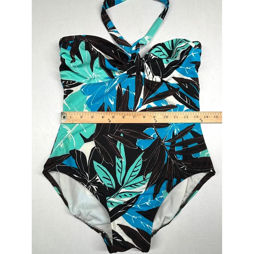 Magicsuit Women 10‎ Blue Turquoise Tropical Floral Halter One Piece Swimsuit EUC